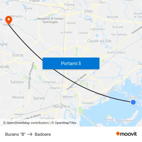 Burano "B" to Badoere map