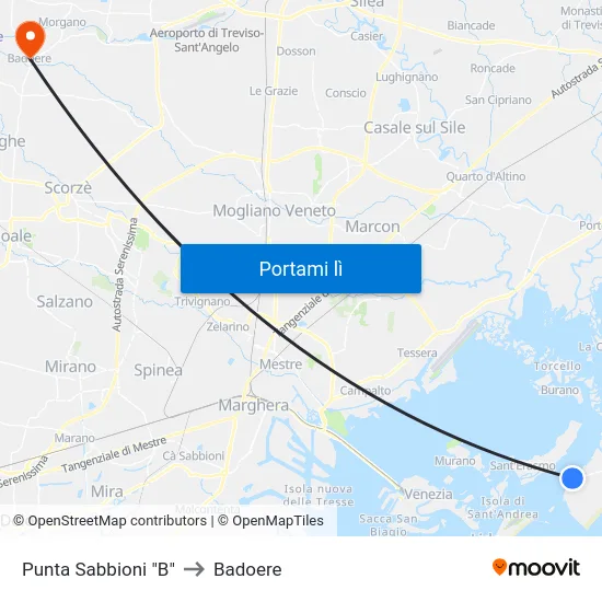 Punta Sabbioni "B" to Badoere map