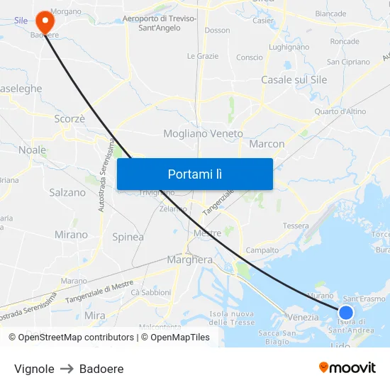 Vignole to Badoere map