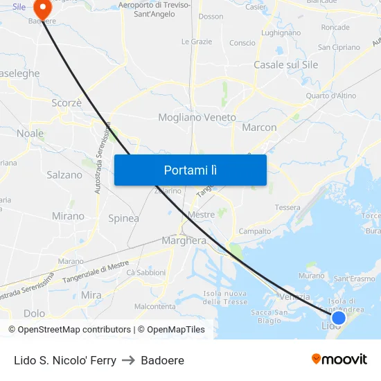 Lido S. Nicolo' Ferry to Badoere map