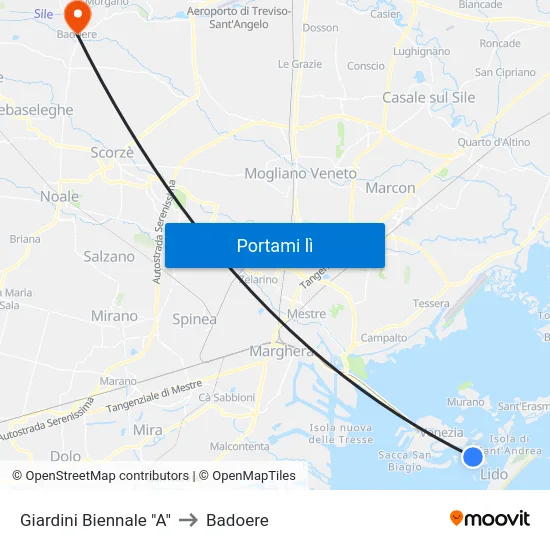 Giardini Biennale "A" to Badoere map