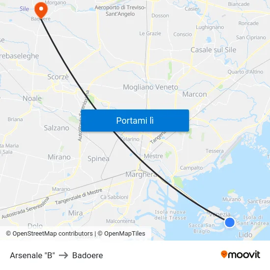 Arsenale "B" to Badoere map