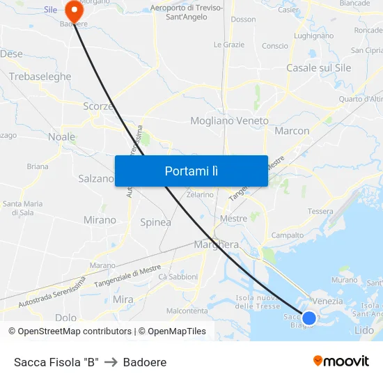 Sacca Fisola "B" to Badoere map