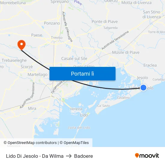 Lido Di Jesolo - Da Wilma to Badoere map