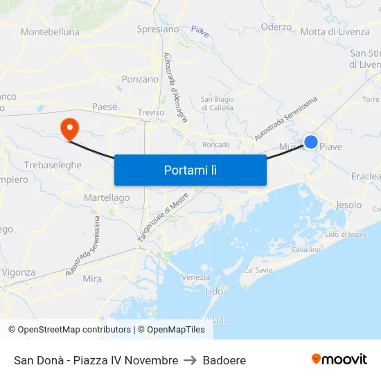 San Donà - Piazza IV Novembre to Badoere map