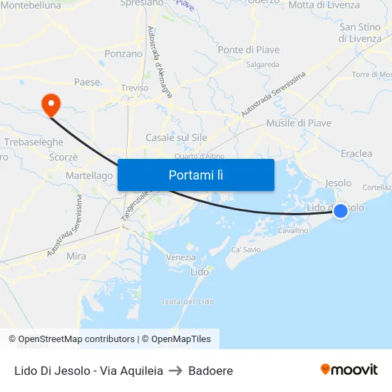 Lido Di Jesolo - Via Aquileia to Badoere map
