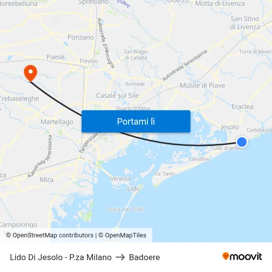 Lido Di Jesolo - P.za Milano to Badoere map