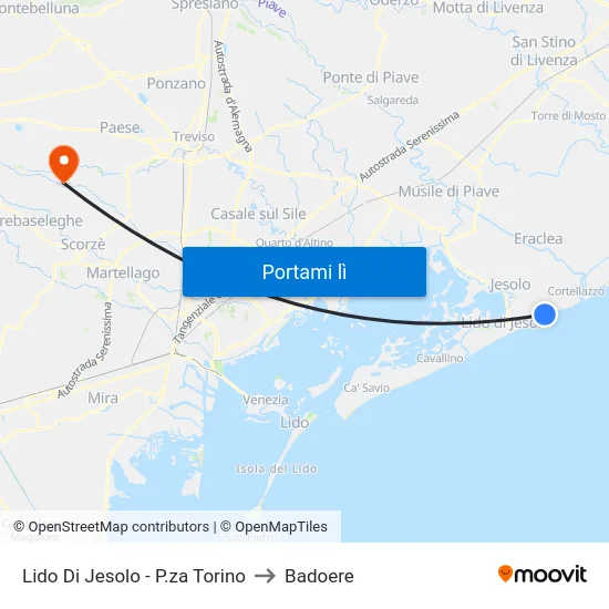 Lido Di Jesolo - P.za Torino to Badoere map