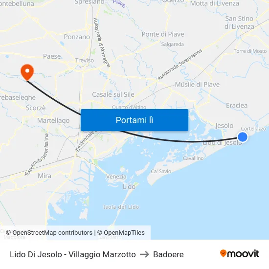 Lido Di Jesolo - Villaggio Marzotto to Badoere map