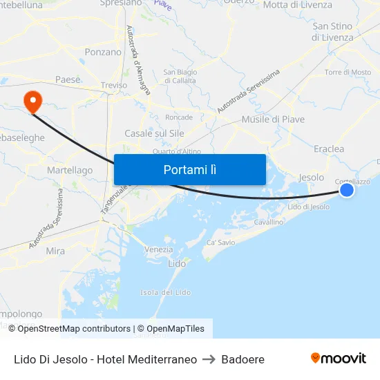 Lido Di Jesolo - Hotel Mediterraneo to Badoere map