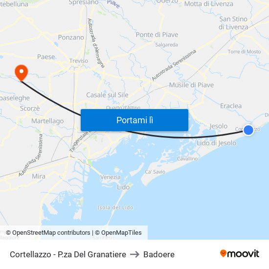 Cortellazzo - P.za Del Granatiere to Badoere map