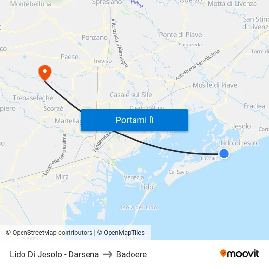 Lido Di Jesolo - Darsena to Badoere map