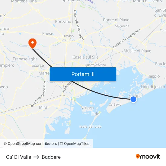 Ca' Di Valle to Badoere map