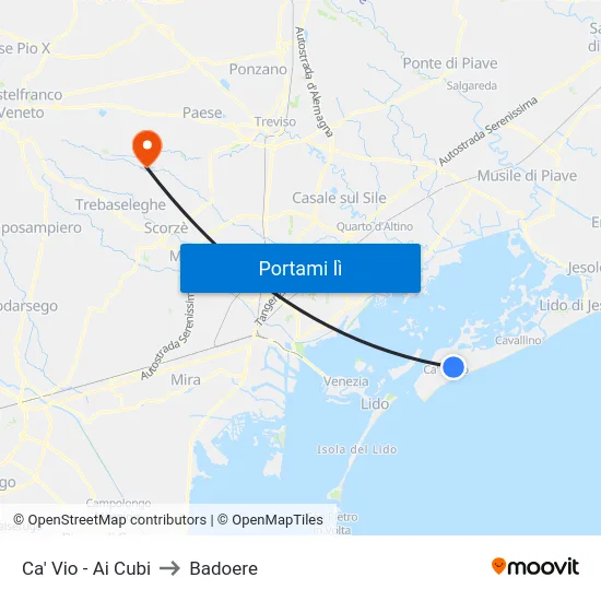 Ca' Vio - Ai Cubi to Badoere map