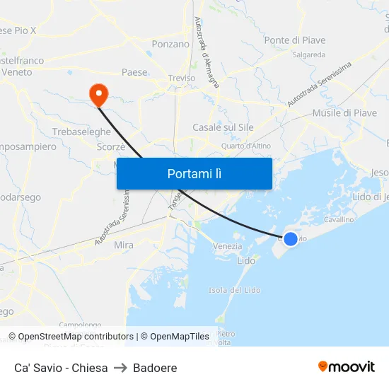 Ca' Savio - Chiesa to Badoere map