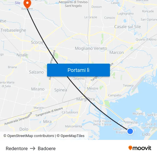 Redentore to Badoere map