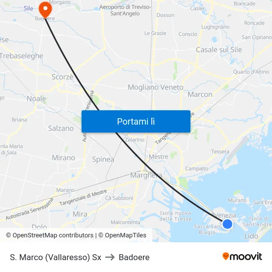 S. Marco (Vallaresso) Sx to Badoere map