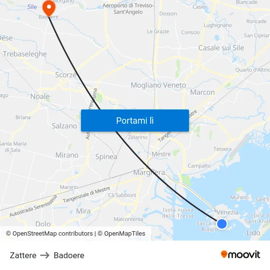 Zattere to Badoere map