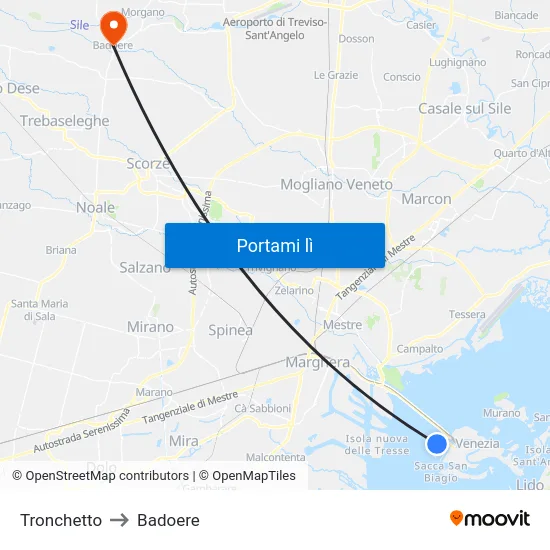 Tronchetto to Badoere map