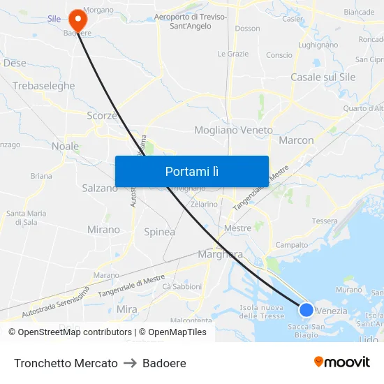 Tronchetto Mercato to Badoere map