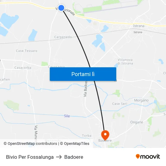 Bivio Per Fossalunga to Badoere map