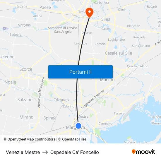 Venezia Mestre to Ospedale Ca' Foncello map