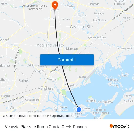 Venezia Piazzale Roma Corsia C to Dosson map