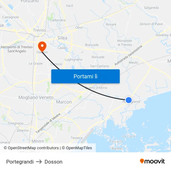 Portegrandi to Dosson map