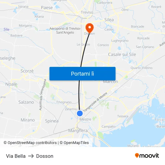 Via Bella to Dosson map