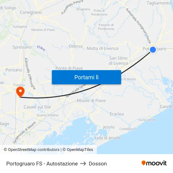 Portogruaro FS - Autostazione to Dosson map