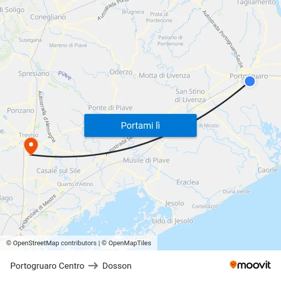 Portogruaro Centro to Dosson map