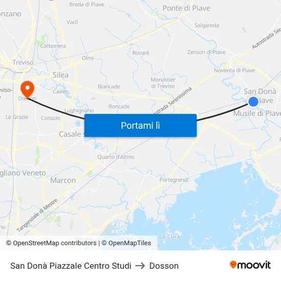 San Donà Piazzale Centro Studi to Dosson map