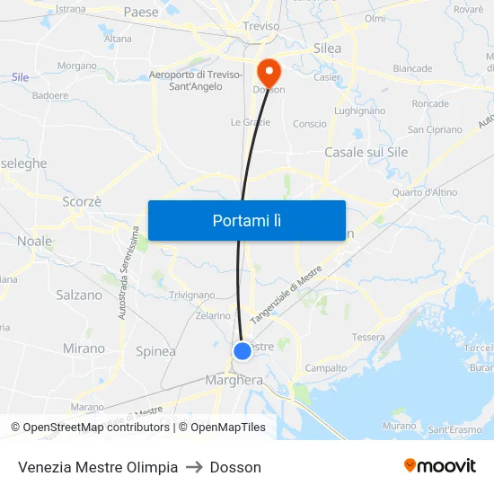 Venezia Mestre Olimpia to Dosson map