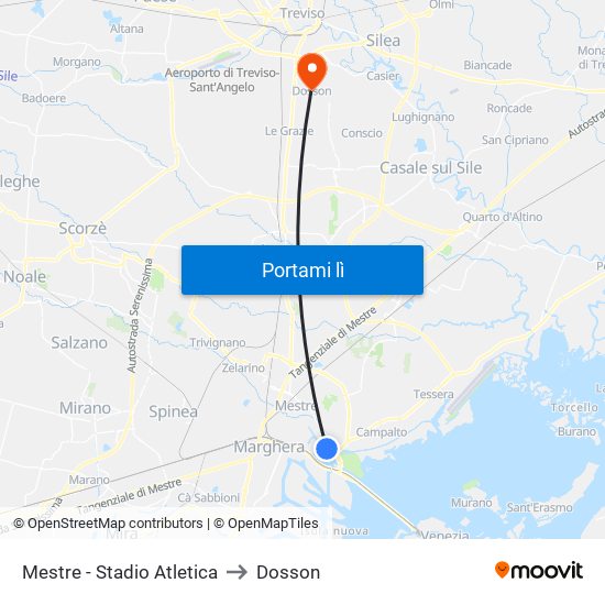 Mestre - Stadio Atletica to Dosson map