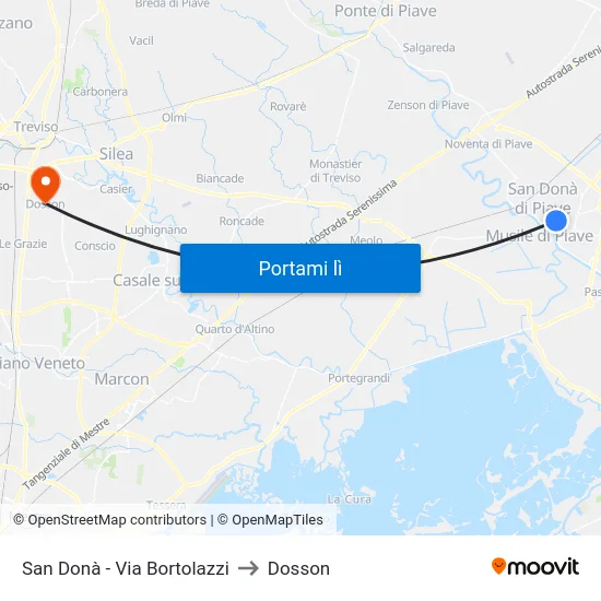 San Donà - Via Bortolazzi to Dosson map