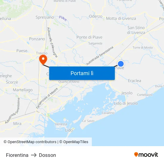 Fiorentina to Dosson map