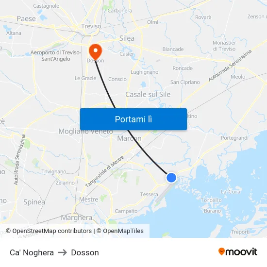 Ca' Noghera to Dosson map