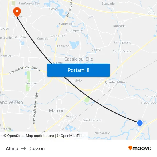 Altino to Dosson map