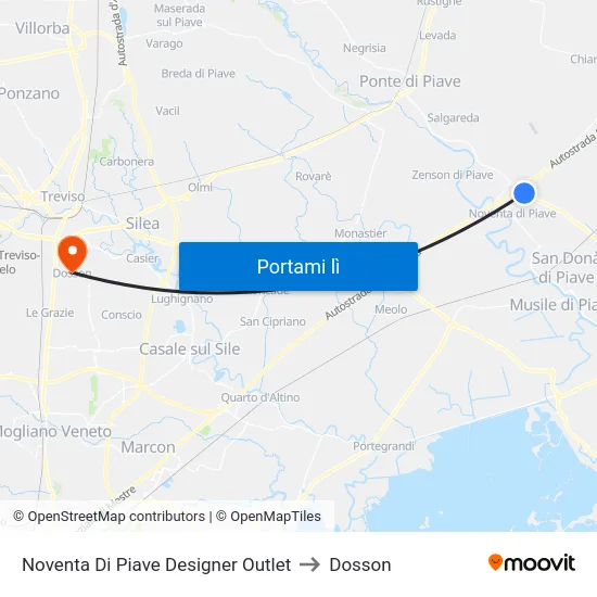 Noventa Di Piave Designer Outlet to Dosson map