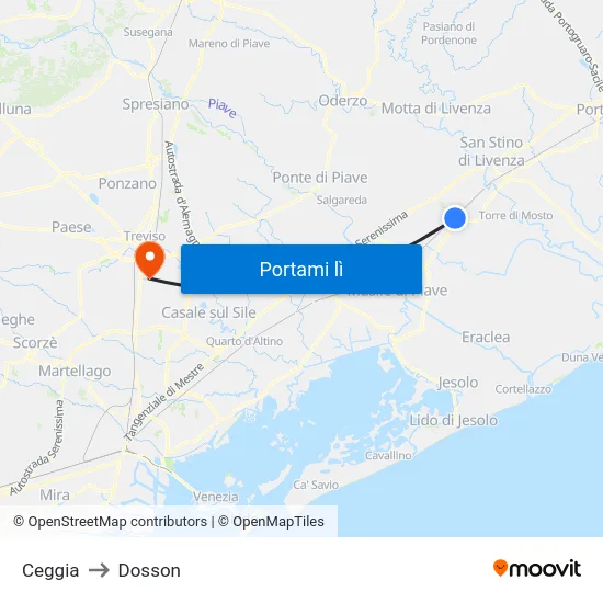 Ceggia to Dosson map