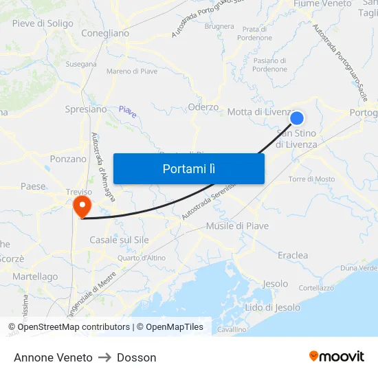 Annone Veneto to Dosson map