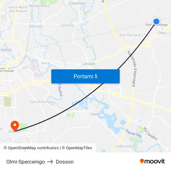 Olmi-Spercenigo to Dosson map