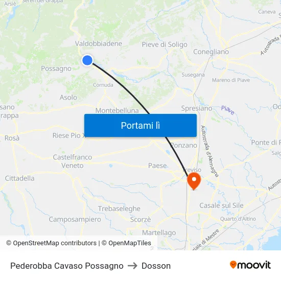 Pederobba Cavaso Possagno to Dosson map