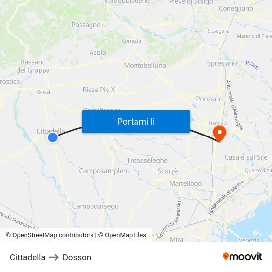 Cittadella to Dosson map