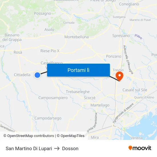 San Martino Di Lupari to Dosson map
