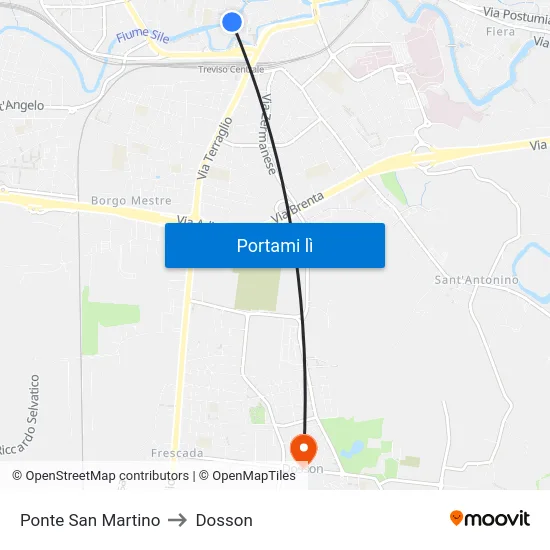 Ponte San Martino to Dosson map