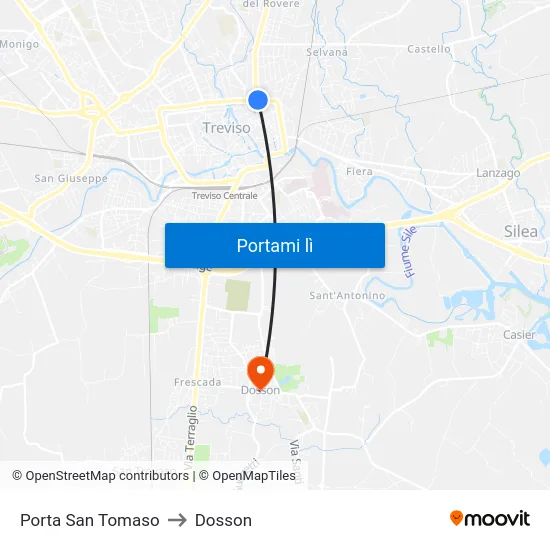 Porta San Tomaso to Dosson map
