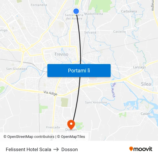 Felissent Hotel Scala to Dosson map