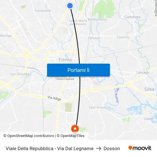 Viale Della Repubblica - Via Dal Legname to Dosson map
