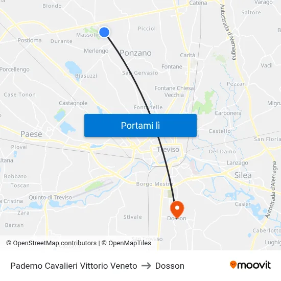 Paderno Cavalieri Vittorio Veneto to Dosson map